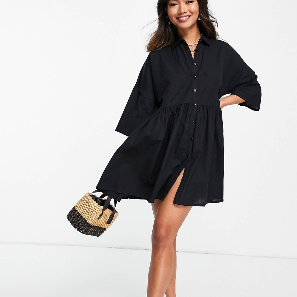 Cotton Linen Oversized Mini Summer Shirt Dress